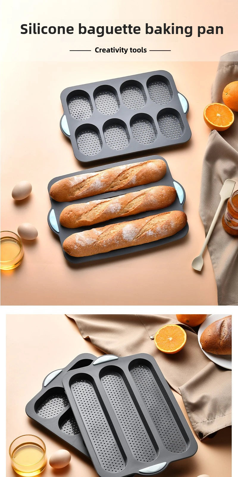 Molde de Silicona Antiadherente para Pan y Salchicha | 3 y 8 Cavidades | Horno 🍞
