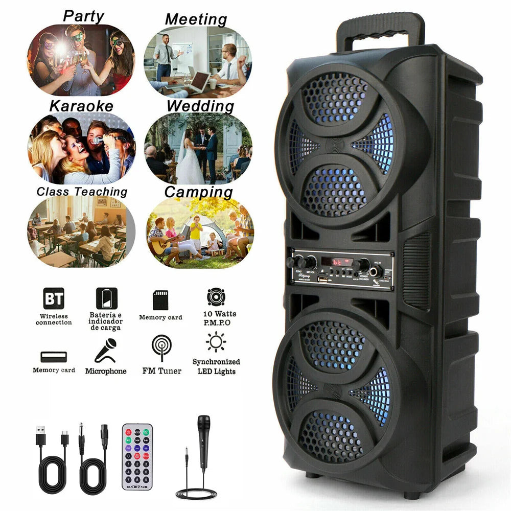 Portable 3000W Bluetooth Speaker Subwoofer Heavy Bass Sound System Party DJ karaoke Remote &MIC