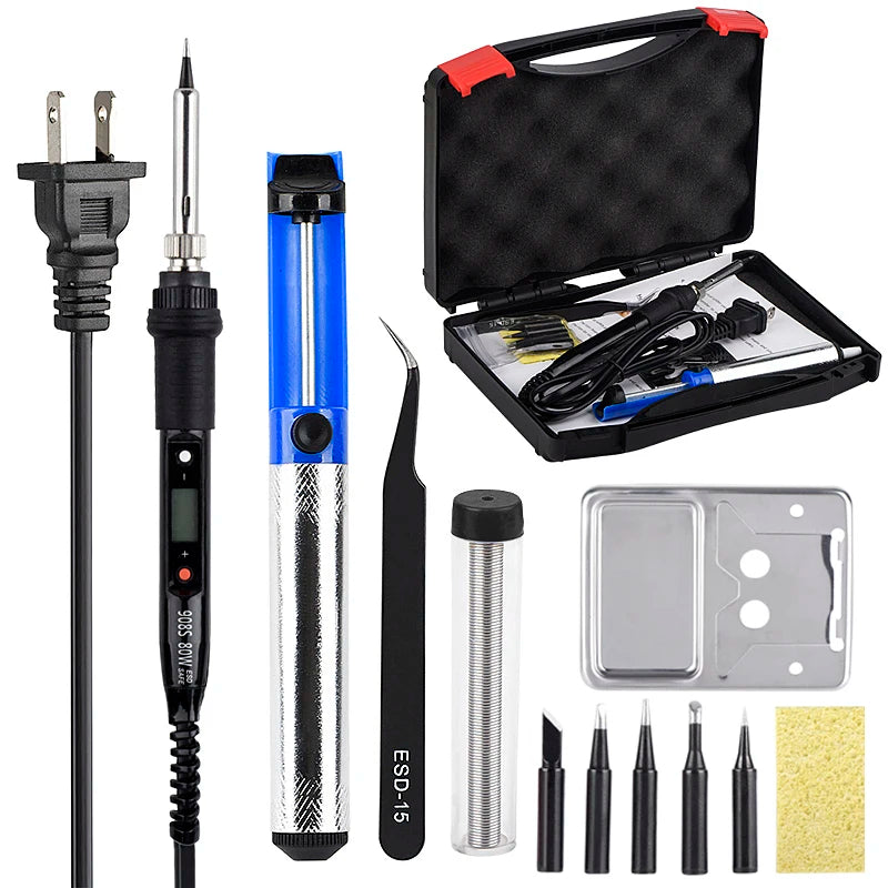 JCD 80W Electric Soldering Iron Kit LCD Display Temperature Adjustable 220V 110V With Solder Paste Iron Tips Welding Tools Set