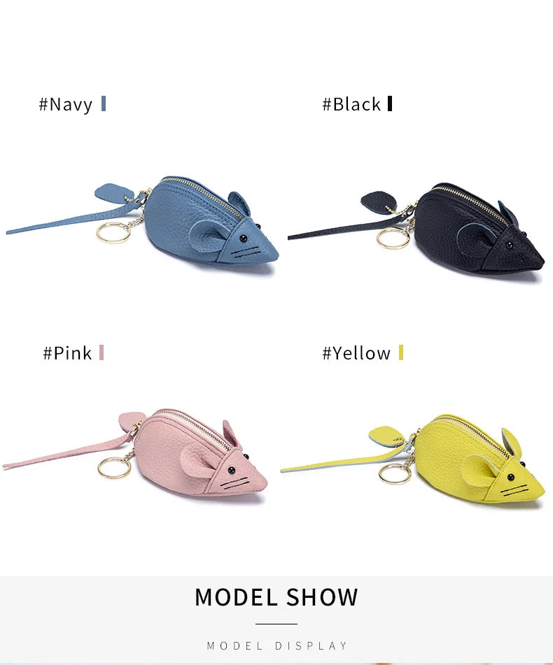 A8077 Cute Animal Design Lady Lipstick Bag Fashion Key Case Wallet Full Grain Cow Leather Vivid Lovely Mini Mouse Shape Purse