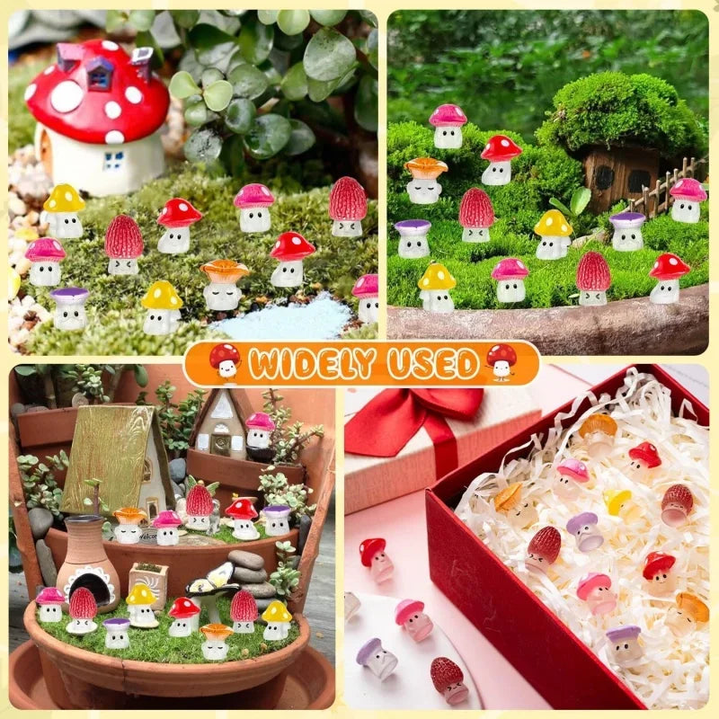 24/48pcs Mini Mushrooms Luminous Cute Tiny Mushroom Figurine for Fairy Garden Terrarium Accessories Decor Micro Landscape Craft