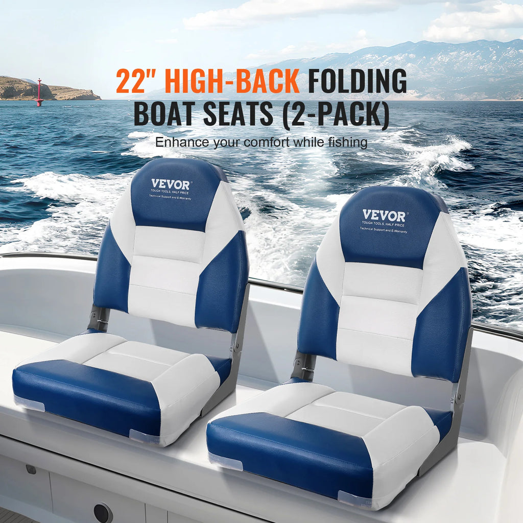 SucceBuy 21.85" High Back Boat Seat Folding Boat Chair with Thickened Sponge Padding Fold-Down Boat Captain Chairs 2-Pack