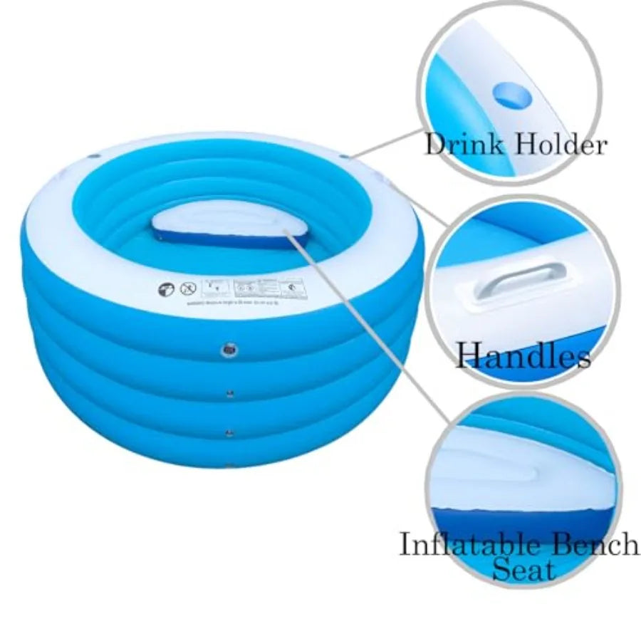 Inflatable Pool with SeatingFour-Tier 72 x 27 Inflatable Swimming Pool with Drink Holder Handles Summer Family Water Park Backy