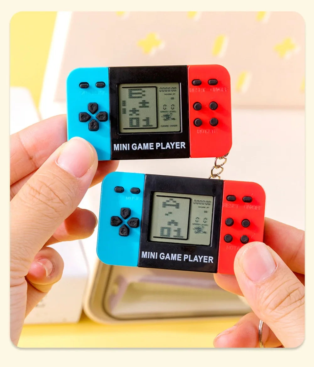 Blue Retro Mini Handheld Game Console Keychain With Bells, Cute Backpack Pendant Video Game Keyring