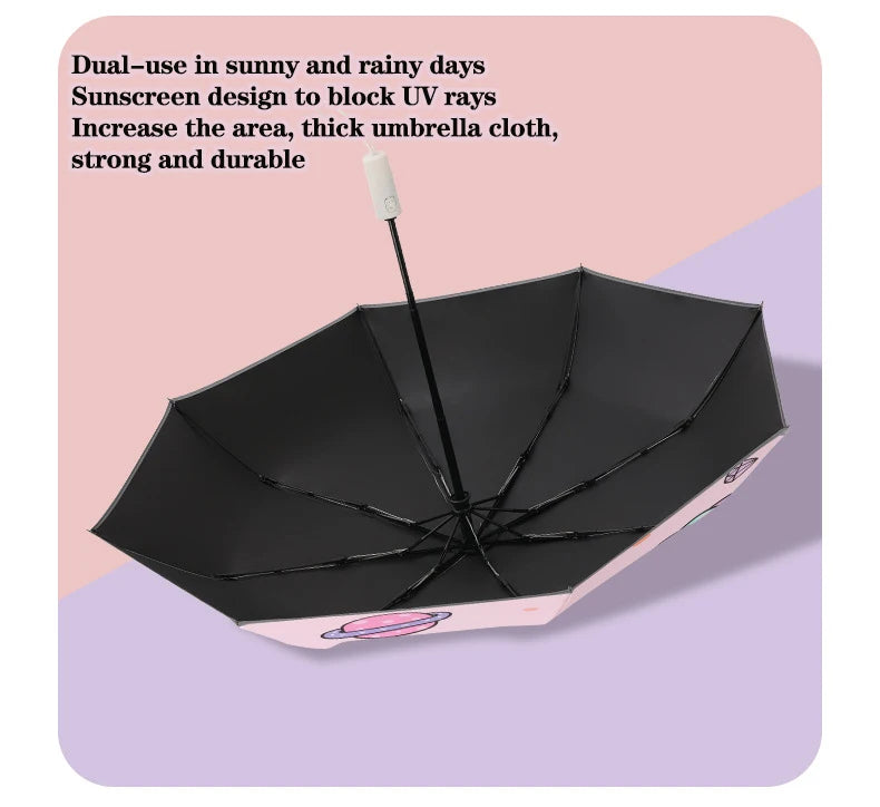 Automatic Umbrella Pink Unicorn Princess Crown Umbrella,Windproof Folding Umbrellas,Reflective Stripe Design Umbrella，No Rebound