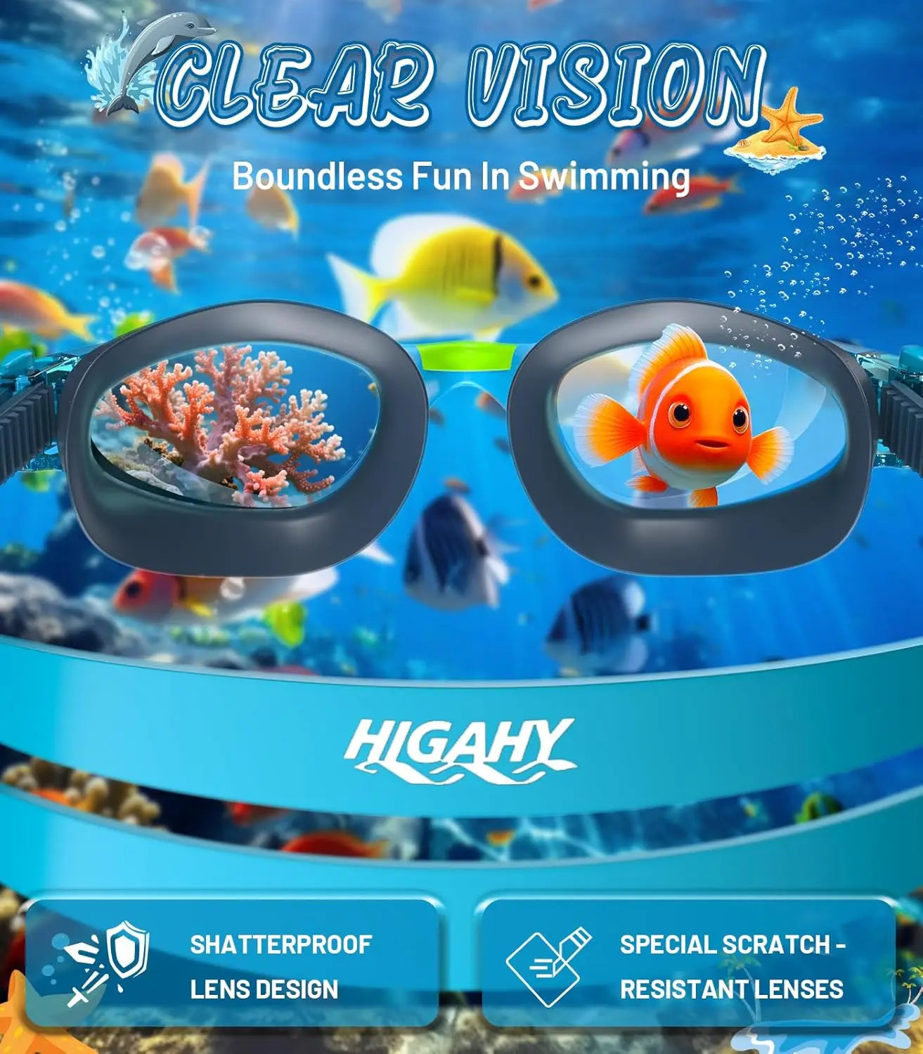 Kids Swim Goggles 6-14 Years, Anti-Fog UV Protection Clear Lens, Leakproof Pool Goggles for Boys and Girls