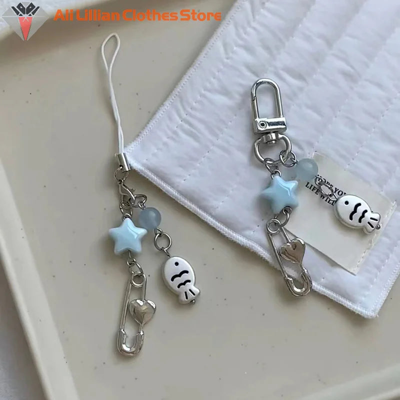 Summer Small Fish Star Charm Keychain Phone Lanyard Keyring Bag Pendant Accessory Aesthetic Y2k Jewelry