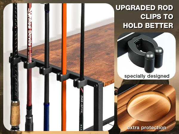 Fishing Rod Holders for Garage Fishing Pole Rack Containers Included, up to 10 Rods Tackle Box Reel Storage Fishing Rod Rack