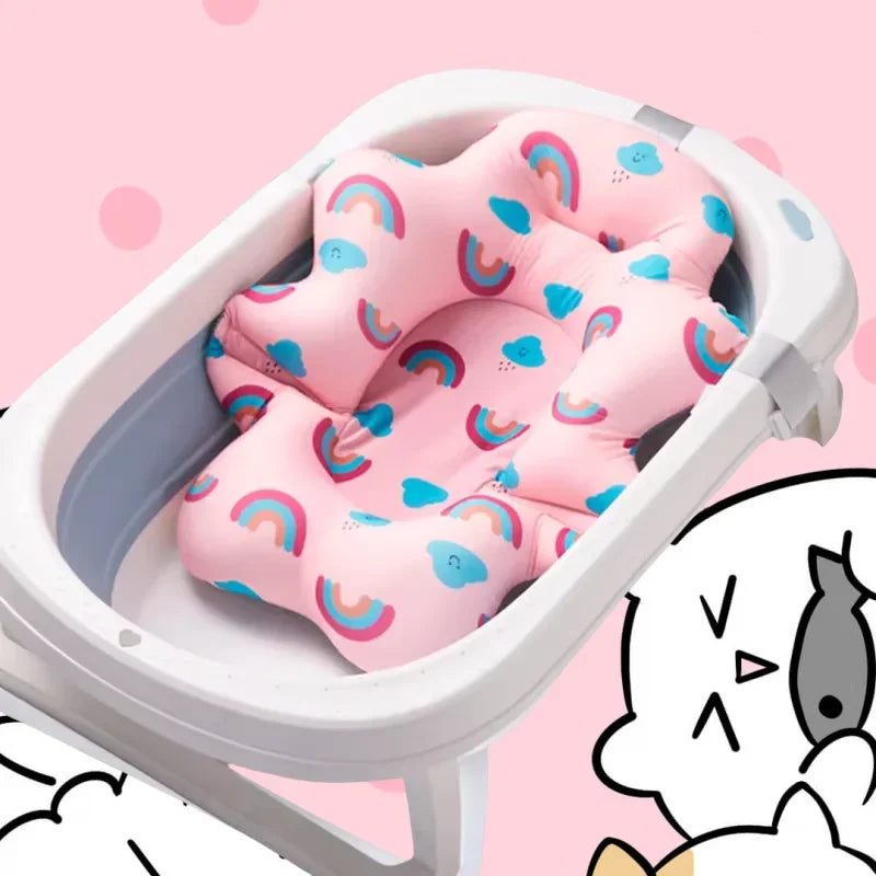 Baby Bath Seat Support Mat Foldable Baby Bath Tub Pad Chair Newborn Bathtub Pillow Infant Anti-Slip Soft Comfort Body Cushion