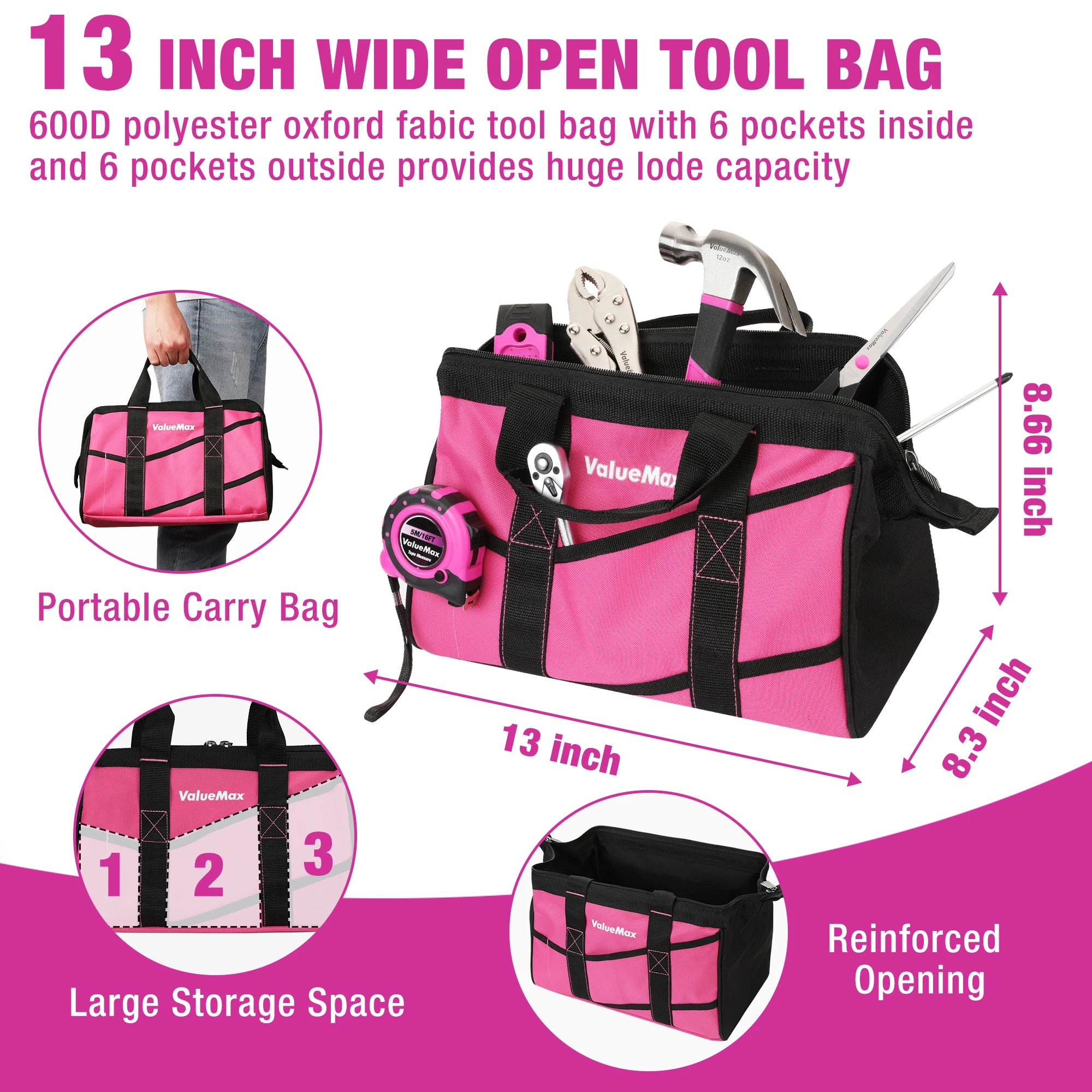 ValueMax Home Tool Set, 218-Piece Basic Household Repairing Tool Kit with 13-Inch Large Opening Tool Bag, Orange General Hand To - Firu Total Sales