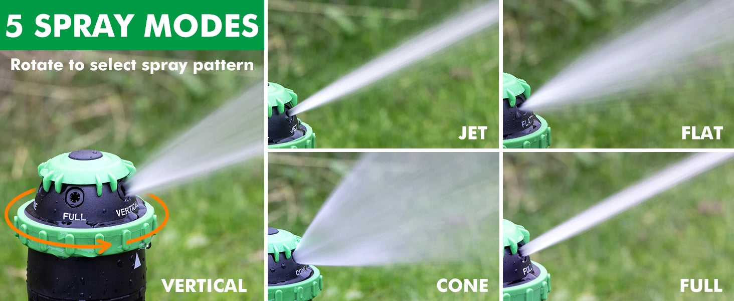 Gear Drive Sprinkler with Metal Spike Base, 5-Pattern Heavy Duty Gardening Watering System, Multi-Adjustable Law