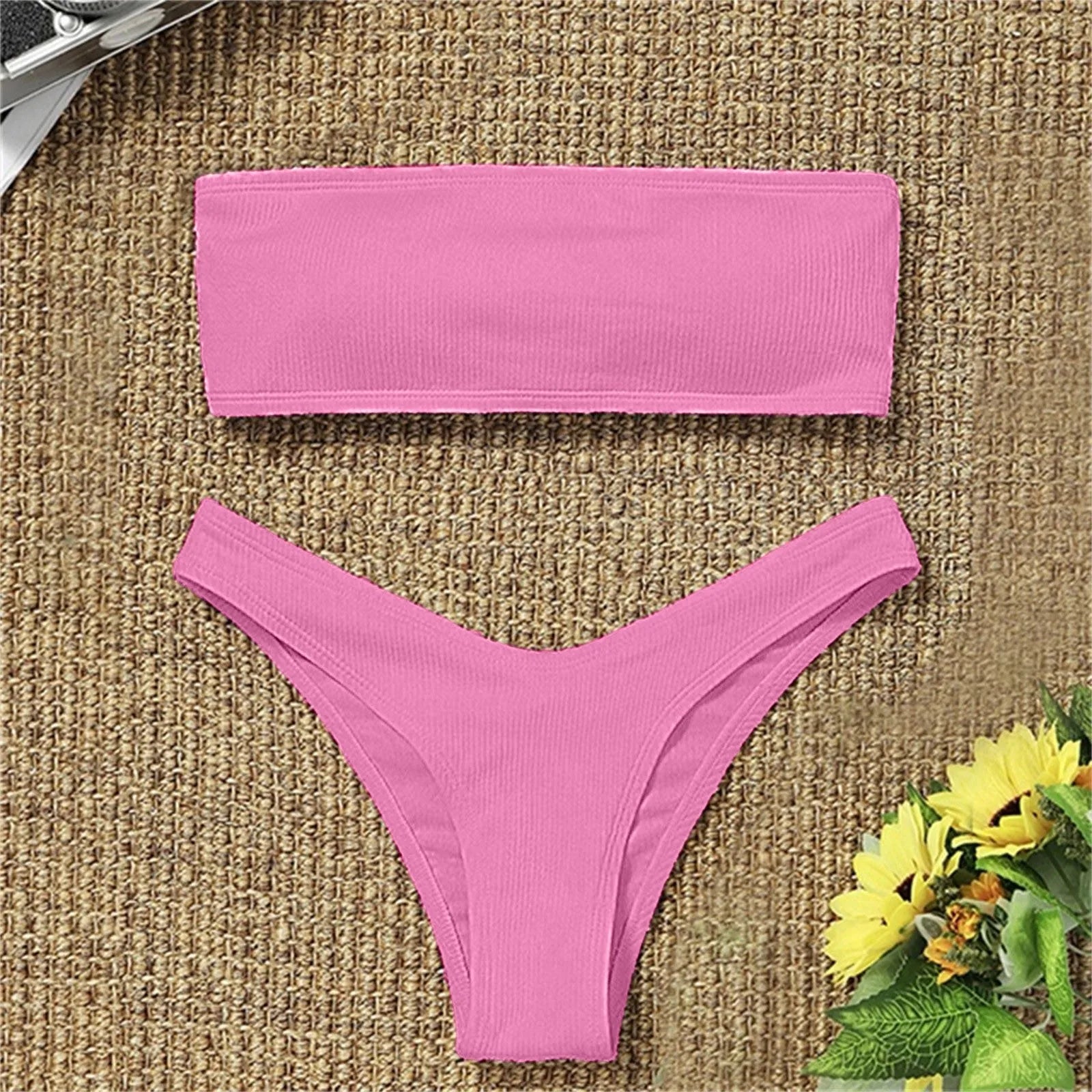 2026 New Solid Color Sexy Two Piece Swimsuit for Female Fashion Strapless Top and Trunk Tropical Summer Beachwear Bathing Suit