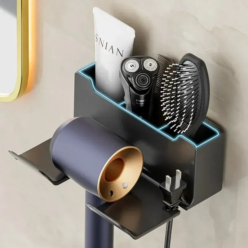 Hair Dryer Holder Wall Mount — Straightener Stand + Bathroom Organizer