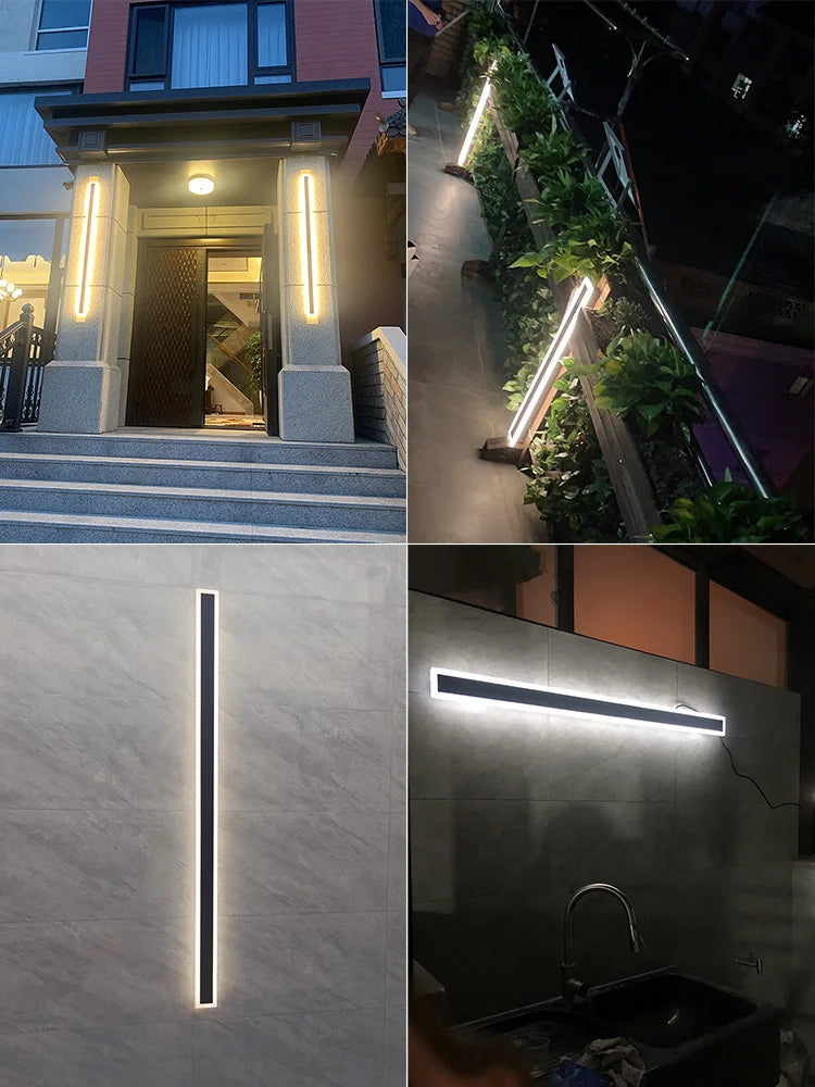 Modern Waterproof outdoor Long Strip LED wall lamps IP65 Aluminum Wall Light Garden porch Sconce Lights 110V 220V wall washer