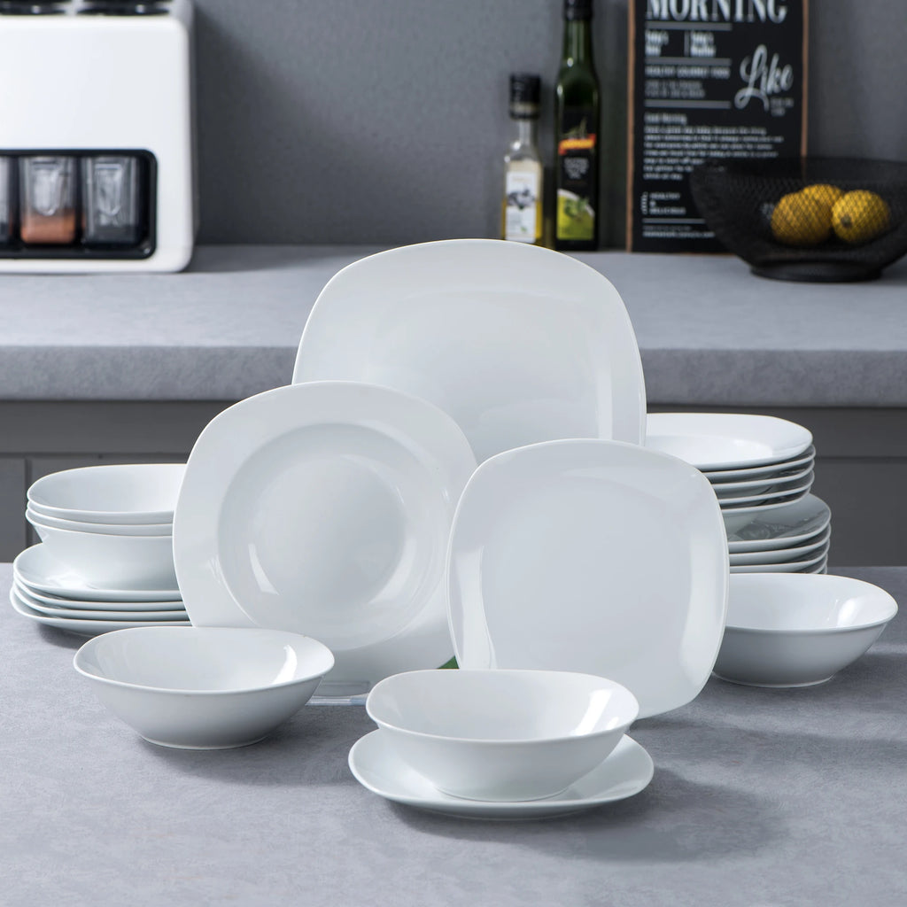 MALACASA Elisa 24-Piece Ceramic Porcelain Tableware Dinner Set Cereal Bowls Soup Dessert Plate Dinnerware Serive for 6 Person