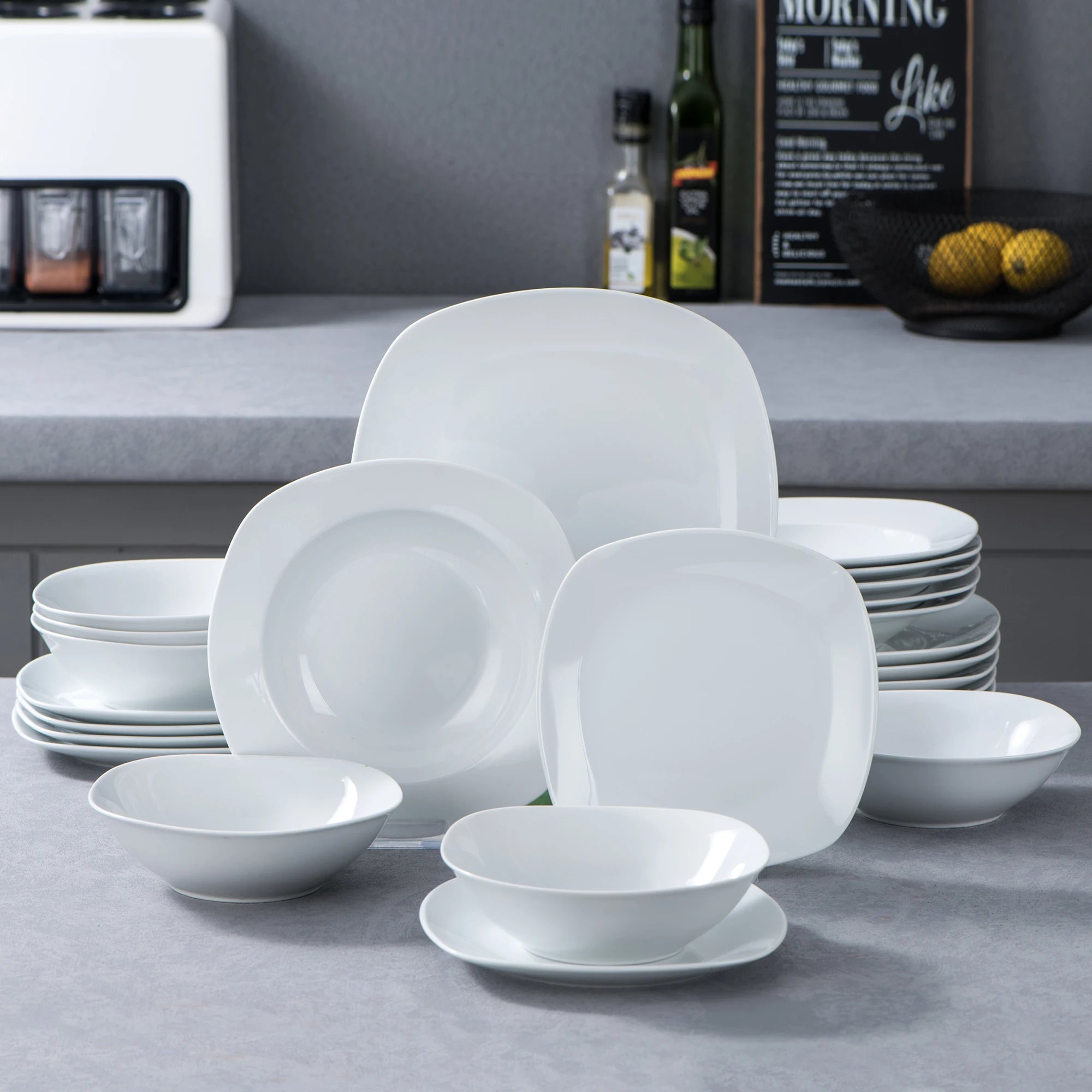 MALACASA Elisa 24-Piece Ceramic Porcelain Tableware Dinner Set Cereal Bowls Soup Dessert Plate Dinnerware Serive for 6 Person