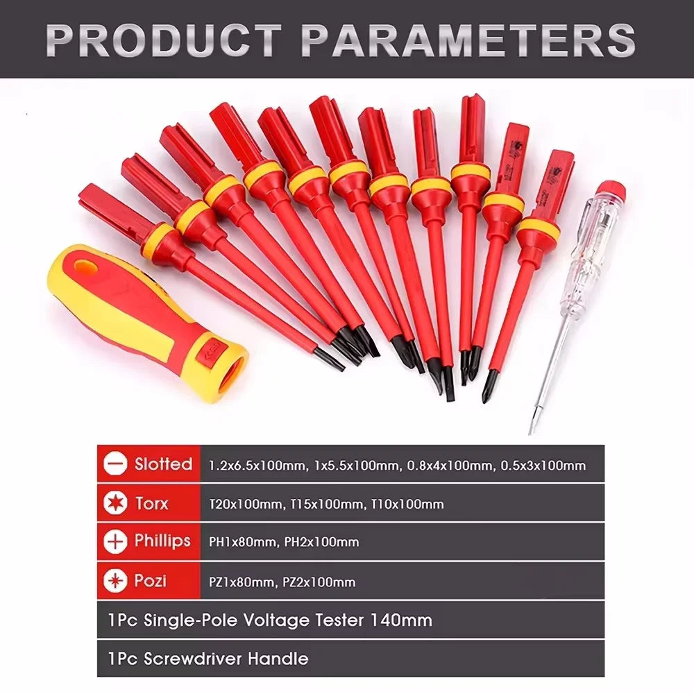VDE Insulated Screwdriver Set 1000V Slotted Phillips Magnetic Screw Driver Bits Kit With Tester Pen Electricians Hand Tools