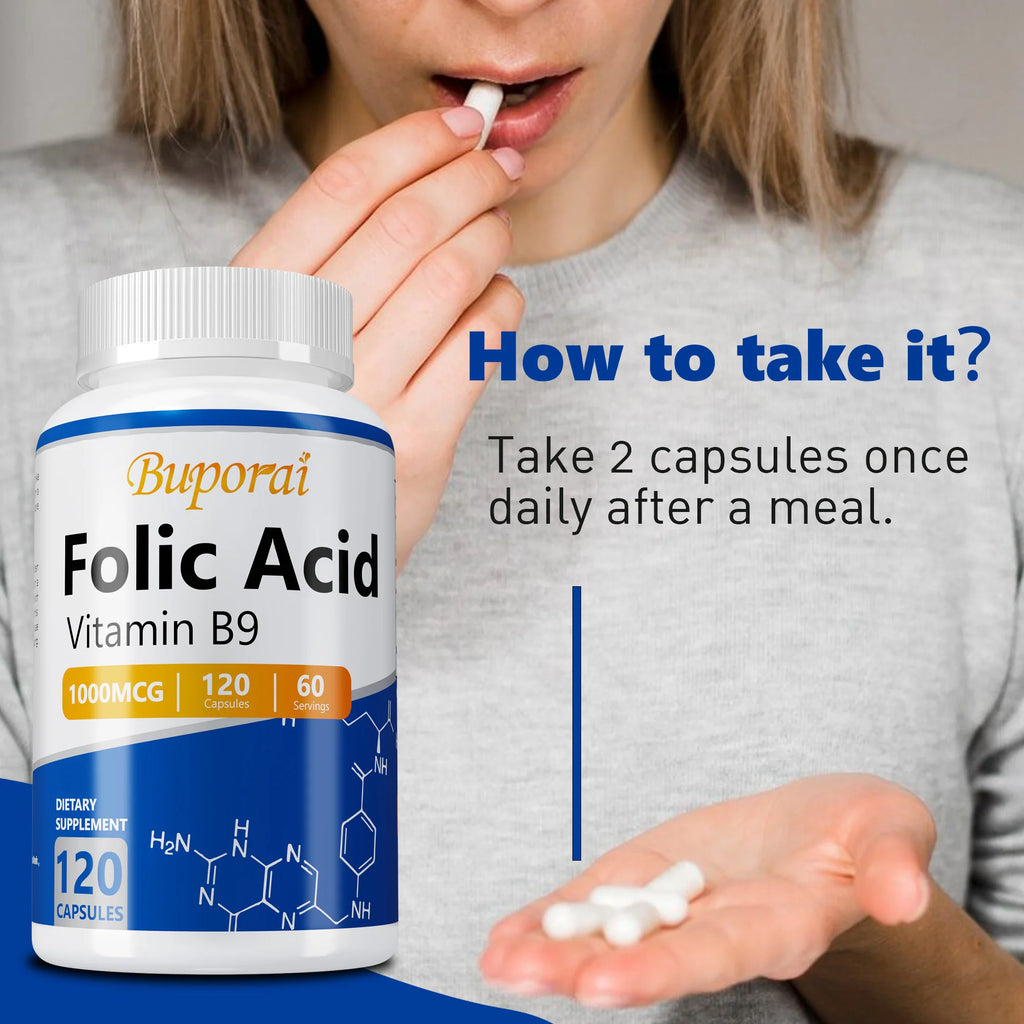 Folic Acid - Brain and Digestive Function, Liver Support, and Healthy Nervous System - 120 Capsules