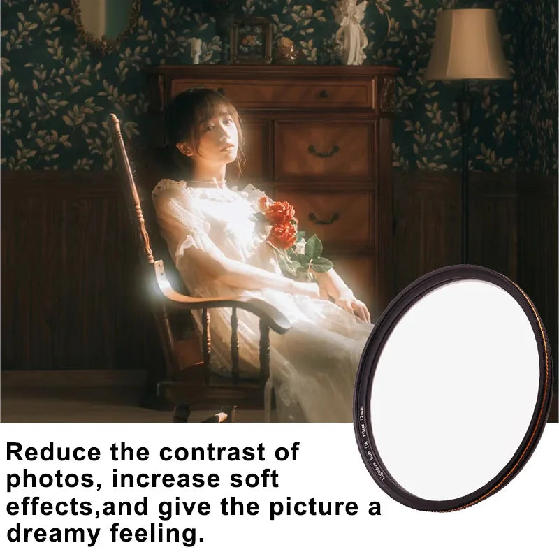 1/4 White Mist Camera Filter Soft Diffusion Dreamy Cinematic for Canon Nikon Sony Camera Lens 49mm 52mm 55mm 58mm 62mm 67mm 72mm
