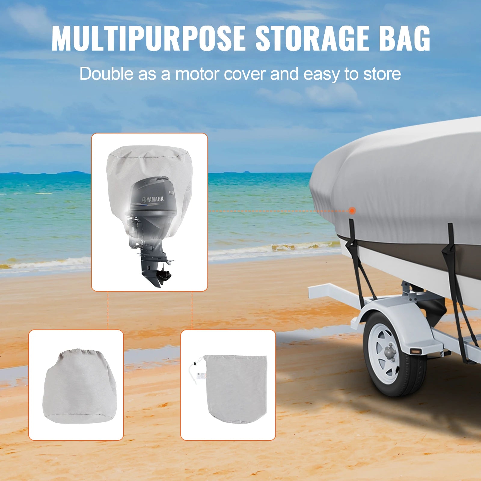 SucceBuy Boat Cover Trailerable Waterproof with Motor Cover Buckle Straps for V-Hull Tri-Hull Fish Ski Boat Runabout Bass Boat