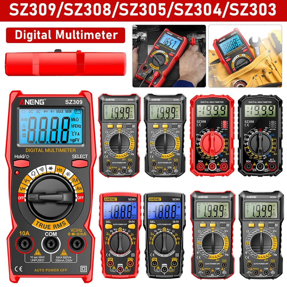 ANENG SZ308 Digital Multimeter AC/DC Current Meter Voltage Resistance Meter Electrician LCD Backlight Ohm Square Wave Test