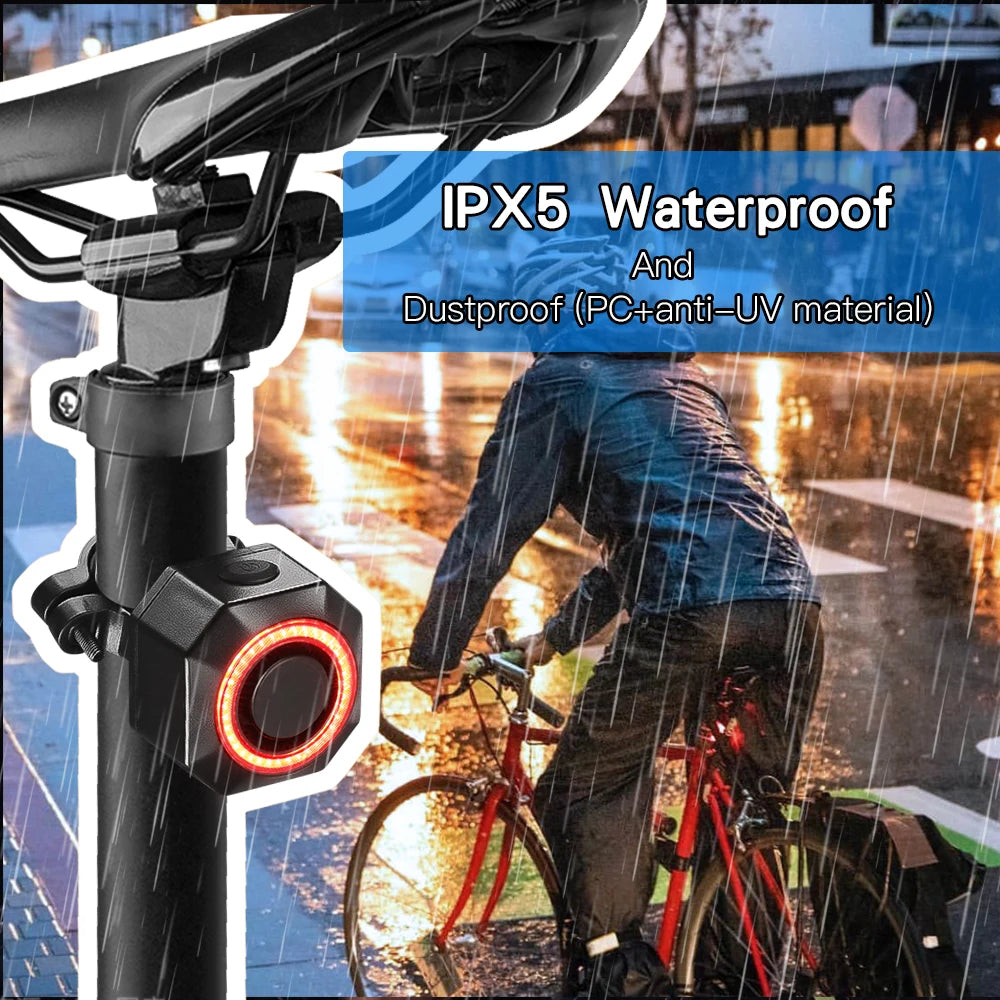 Smart Bike Light Alarm Brake-Sensing Taillight Remote Control Motorcycle Alarm Security Protection 110dB