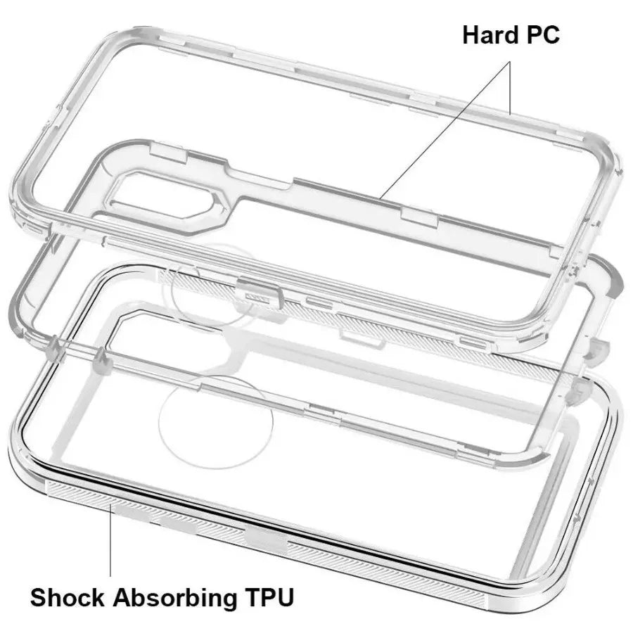 For iPhone 16 15 14 13 12 11 Pro Max XS XR 8 7 Plus 3 IN 1 Clear Heavy Shockproof Phone Case Hybrid PC+TPU Cover With Belt Clip - Firu Total Sales