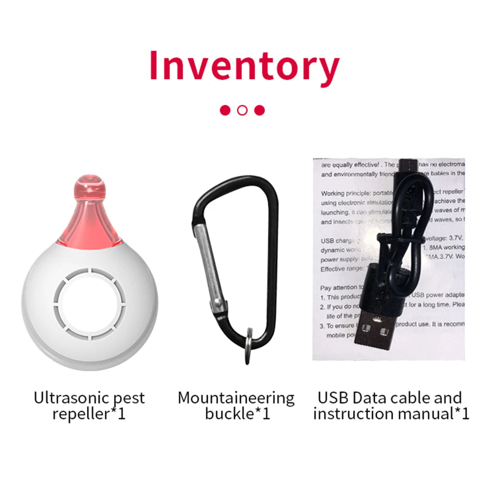 White Black Ultrasonic Pest Reject Anti Bug Insect Chargeable Pest Flea Tick Repeller with Hanging Hook 3.3x1.4x4.6cm