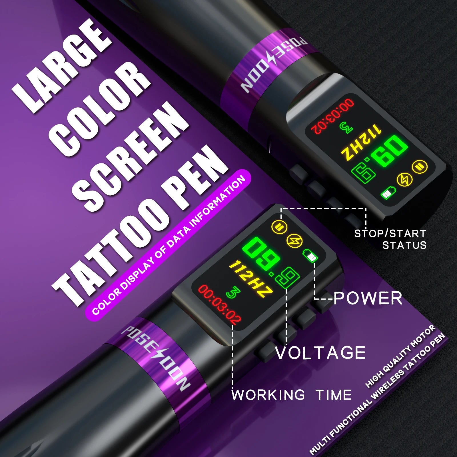 Tattoo Kit POSEIDON New Memory Tattoo Pen Kit For Permanent Makeup Tattoo Machine Wireless Tattoo Power Supply Tattoo Gun Kit