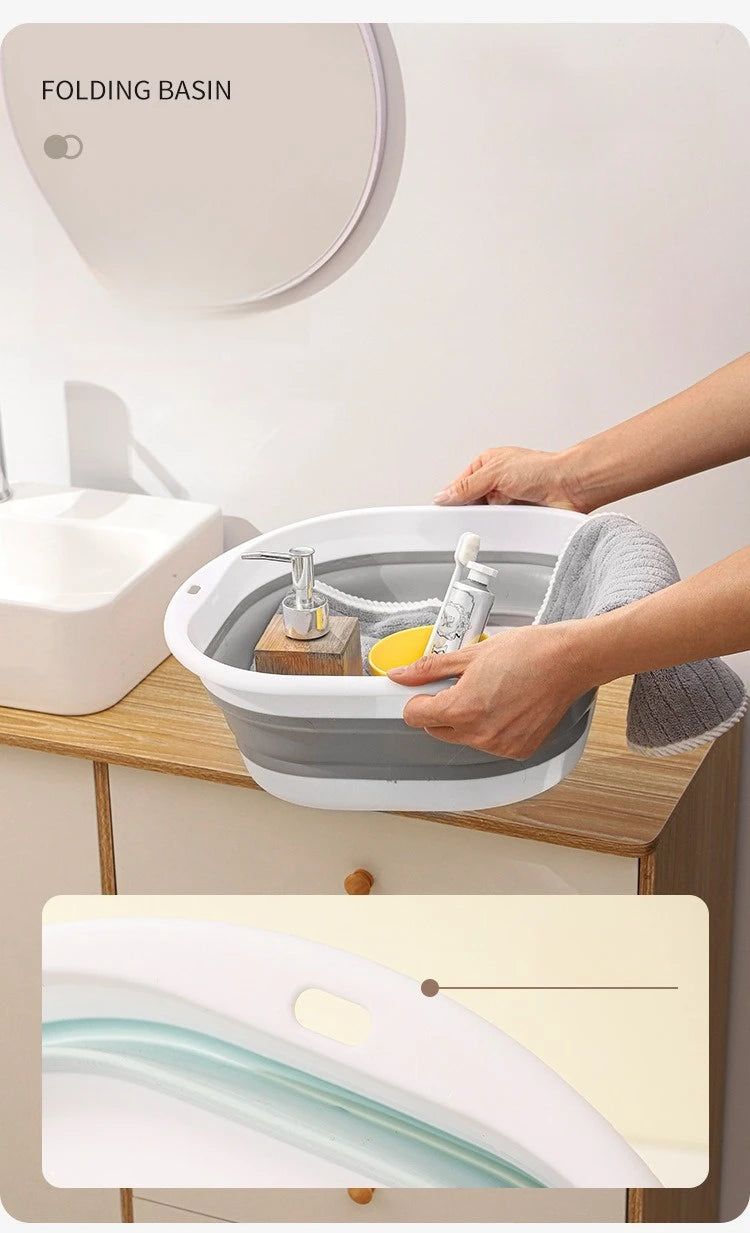 Folding Washbasin Silicone Portable Basin Foldable Bucket Camping Sink Bath Goods Dorm Room Essential Collapsible Laundry Bowl