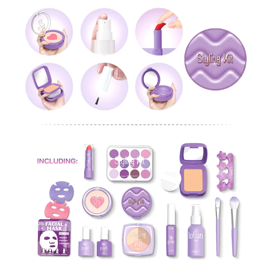 Purple Princess Pretend Makeup Toy Set - Girls' Role Play Gift with Cosmetic Case, Non-Applicable