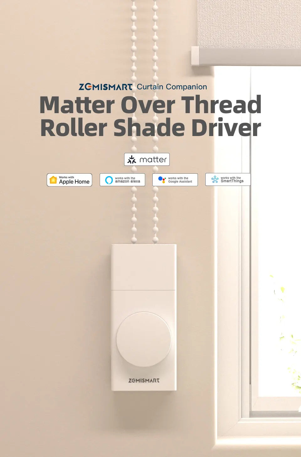 Zemismart Electric Honeycomb Shade Roller Blinds Driver Matter Thread Works with Alexa HomeKit Google Home Assistant SmartThings