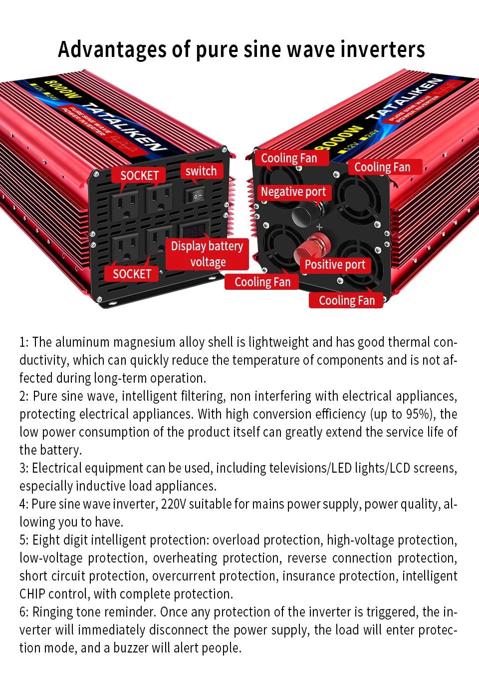 Pure Sine Wave Inverter 5000W 6000W 7000W 8000W 10000W DC To AC 12V  110V   Portable Power Voltage Converter Car Solar Inverter