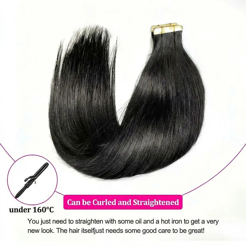 Seamless Invisible Straight Tape in Hair Extensions 100% Human Hair Brazilian Natural Black 16-22 Inch Skin Weft Tape Human Hair