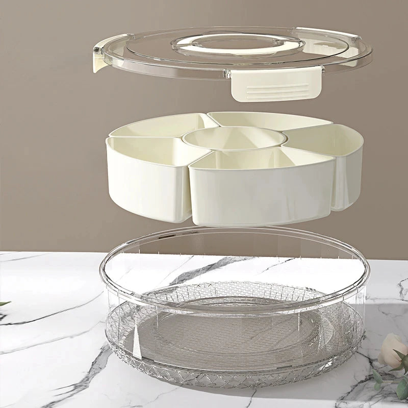 Rotatable 5-Compartment Food Storage Tray with Lid Handle Dried Fruit Snack Vegetable Container Home Kitchen Serving Dish