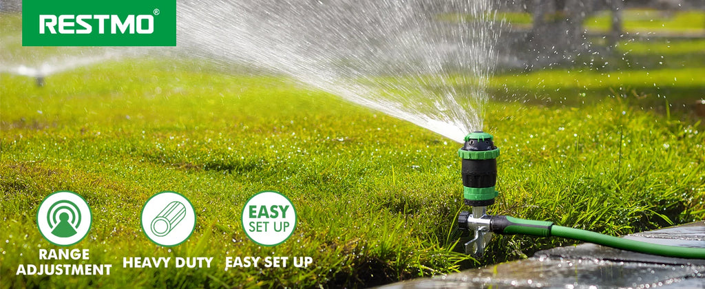 Gear Drive Sprinkler with Metal Spike Base, 5-Pattern Heavy Duty Gardening Watering System, Multi-Adjustable Law