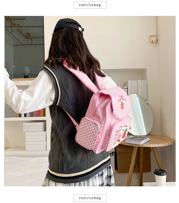 Pink Girl Embroidery Strawberry Children's Schoolbag Student Birthday Gift 2026 New Japanese Cartoon Pink Backpack Book Bags