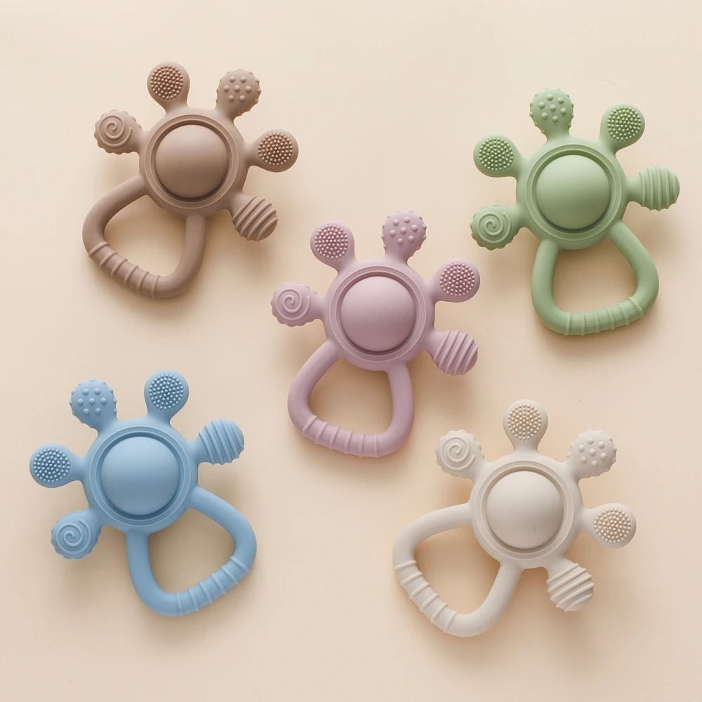 BPA Free Silicone Baby Teether — Sensory Rattle + Hand Bell | 0-12 Months