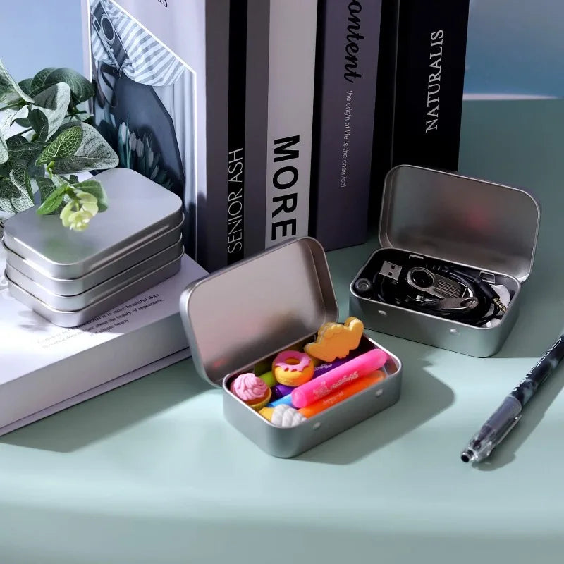 Mini Metal Box Tin-Plated Slide Cover Storage Box Portable Jewelry Pill Cosmetic Cases Home Rectangular Empty Storage Container