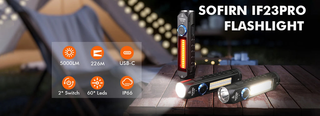 Sofirn IF23 Pro Linterna LED 5000lm | XHP70B | Luz RGB | 21700 | USB-C Recargable | Magnética | Camping y Pesca