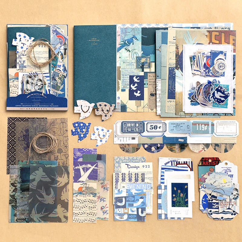 Retro scrapbook supplies, aesthetic diary tool kit, material paper set, simple Instagram style background, handmade DIY material