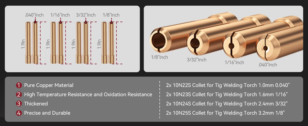 ARCCAPTAIN TIG Welding Torch Accessories Kit  Alumina Nozzle Collets Body Stubby Gas Lens #10 Glass Cup Consumables Kit
