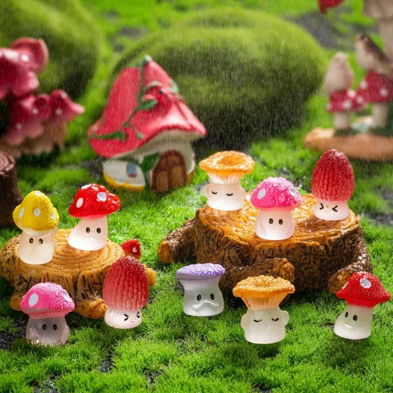 24/48pcs Mini Mushrooms Luminous Cute Tiny Mushroom Figurine for Fairy Garden Terrarium Accessories Decor Micro Landscape Craft