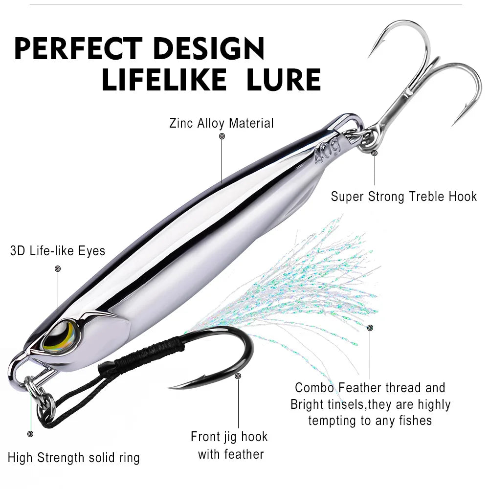 3pc 20gElectroplated Spoon Metal Jigs Fishing Lures with Hooks -10g-80g Ideal for Catching Mackerel, Bass and More