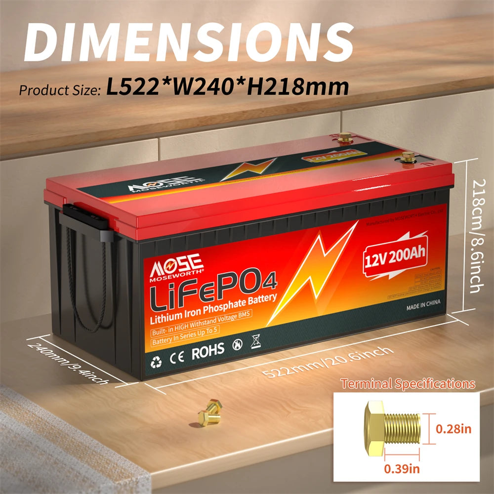 Batería LiFePO4 12V 6Ah-300Ah con BMS | Recargable | Solar y Ciclo Profundo 🔋