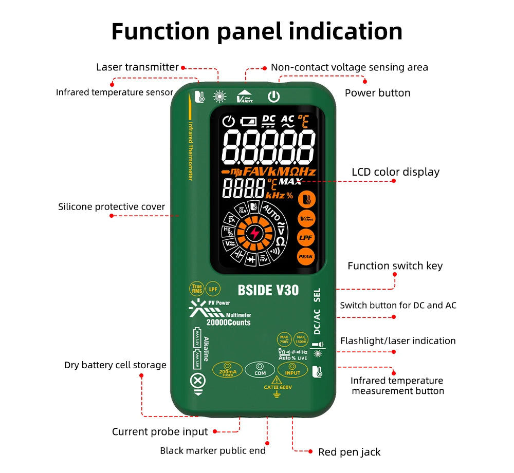BSIDE NEW Digital Multimeter 20000counts Smart Infrared Temperature Tester T-RMS 1500V DC AC Voltage Rechargeable Multiteter DMM