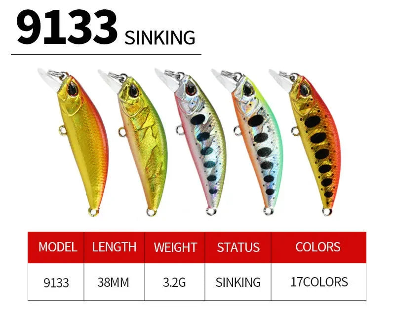 Mini Minnow Hundimiento DQ0009 | 38mm 3.2g | Jerkbait Wobbler | Trucha, Bass y Carpa | Lago y Río - Firu Total Sales