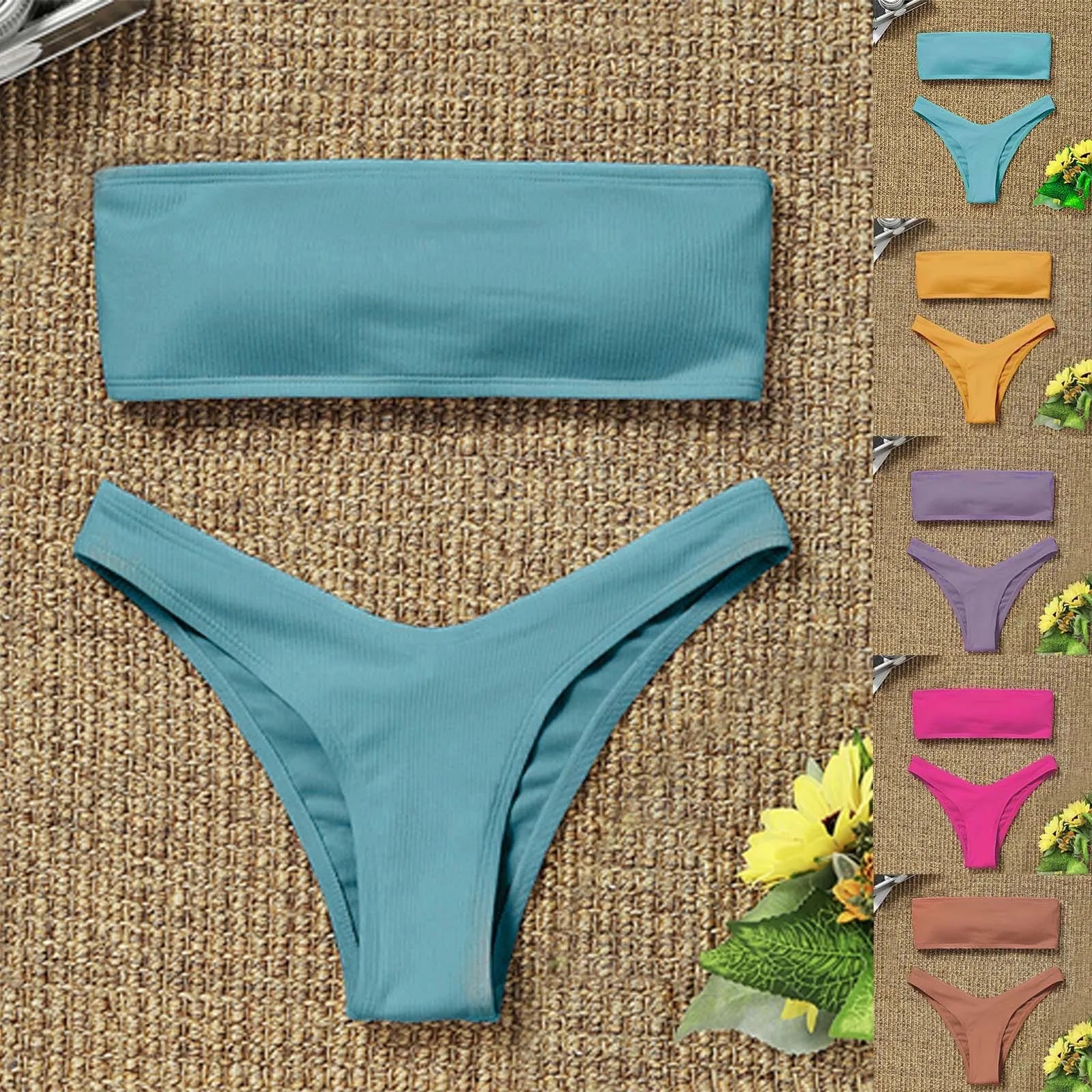 2026 New Solid Color Sexy Two Piece Swimsuit for Female Fashion Strapless Top and Trunk Tropical Summer Beachwear Bathing Suit