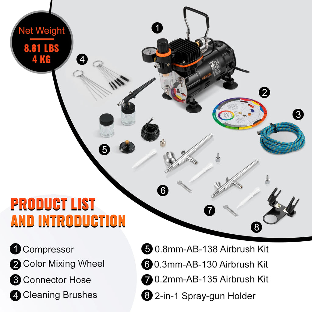 SucceBuy Professional Dual-Action Airbrush Kit 120W Electric Spray Gun Air Brush Painting Art Nail Tattoo Makeup Model Sprayer