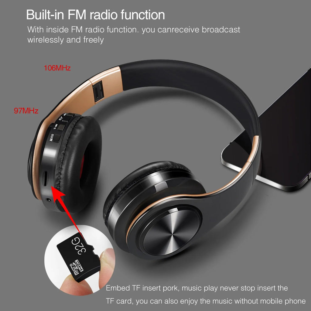 HIFI Stereo Bluetooth Headphones | FM Radio + SD Card + Mic | iPhone Samsung Xiaomi